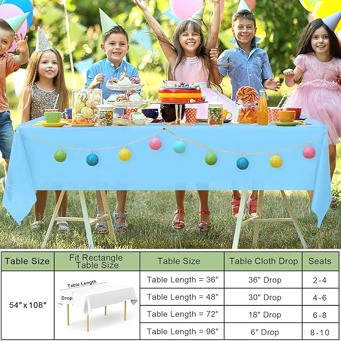 misaya 6 Packs Disposable Plastic Table Cloth, 54 x 108 Inch Waterproof Rectangle Tablecloth, Leakproof & Sturdy Decorative Table Covers for Easter, Picnic, Party and Outdoor, Light Blue