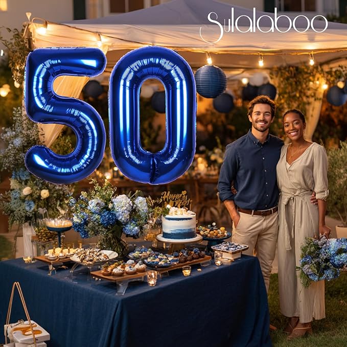 40Inch Navy Blue Number 50 Balloon Large Helium Royal Blue Number Balloons 0-9 Giant Digital 50th Foil Mylar Big Party Balloon for Boy Birthday Party Anniversary Graduation Decorations