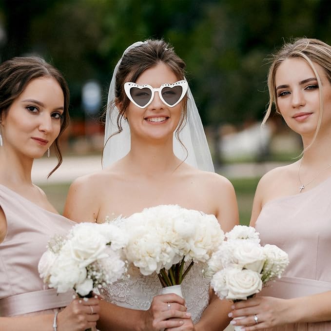 PANTIDE Bride To Be Sunglasses - Rhinestone Pearl Heart Shaped Sunglasses, Bachelorette Party Engagement Gift