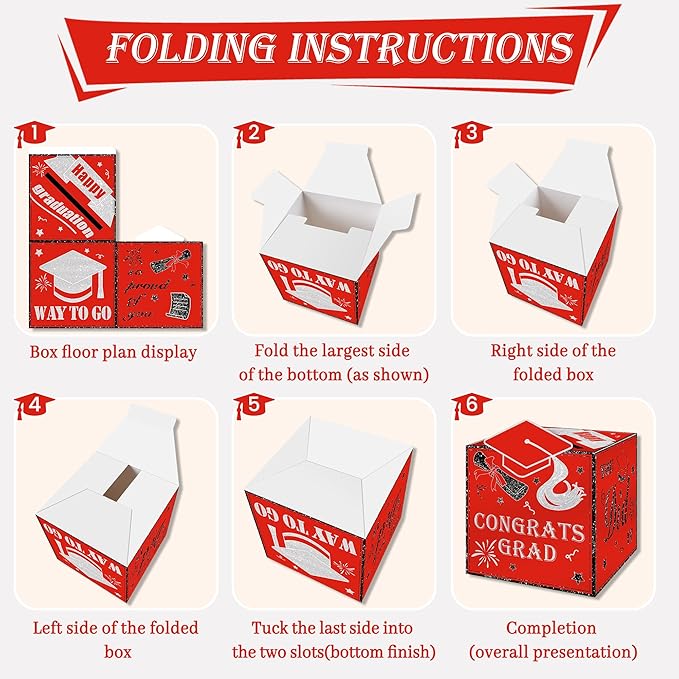 AYGXU graduation card box Holder 2026 with 30pcs graduation cards,Graduation party Decorations,graduation box for gifts and Cards,graduation money box,Graduation Party favors Supplies-red box