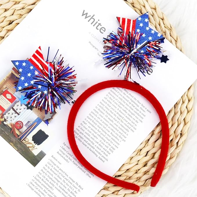 4th of July Headband Independence Day Hair Accessories Patriotic Party Hair Supplies USA Flag Star Design Blue Red Ribbon Stars Hair Decoration Hair Hoop for Women