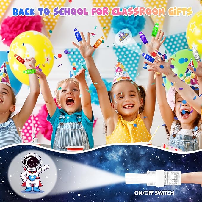 24PCS Party Favors LED Finger Lights, Glow in the Dark Light Up Toys Gifts Bulk for Kids Boy Girl Birthday Goodie Bags Stuffers Party Decorations Back to School Party Classroom Prizes (space001)