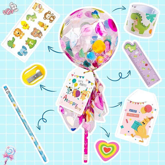 24 Pack Non-Candy Giant Lollipop Birthday Goodie Bags for Classroom Rewards Class Prizes Exchange Party Supplies