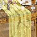 Artoid Mode Pearl Yellow Gauze Table Runner 59x120 Inch , Seasonal Sheer Kitchen Dining Holiday Wedding Birthday Baby Shower Table Decor for Home Party