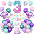Mermaid 3rd Birthday Decorations for Girls,3rd Party Decorations Metallic Purple Green Pink Blue Latex Balloons Number 3 Seashell Foil Balloons Banner Cake Topper Sea Party Decor