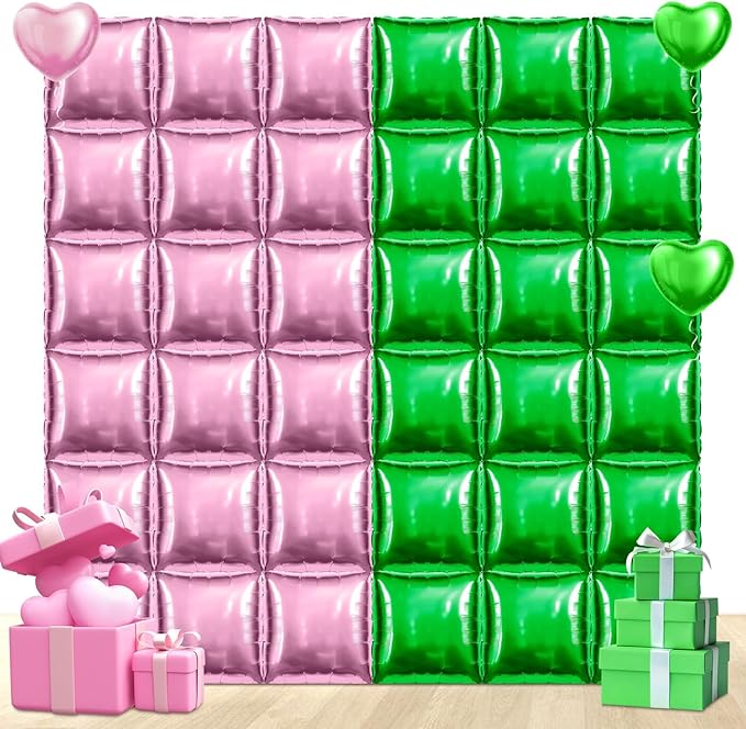 50 PCS Pink Green Square Foil Balloon Wall Backdrop 19 Inch Reusable DIY Mylar Balloons Tunnel Garland Arch Kit for Witch and Princess Theme Party Birthday Bachelorette Party Decoration