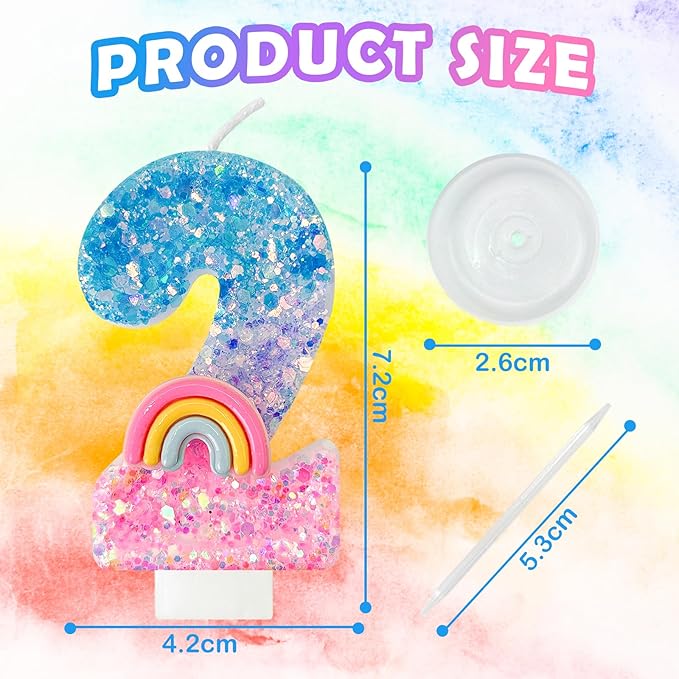 Rainbow Birthday Number Candles, Number 2 Candles, Cupcake Decorations, Macaron Birthday Cake Decorations, Cartoon Theme Party Supplies (Number 2)
