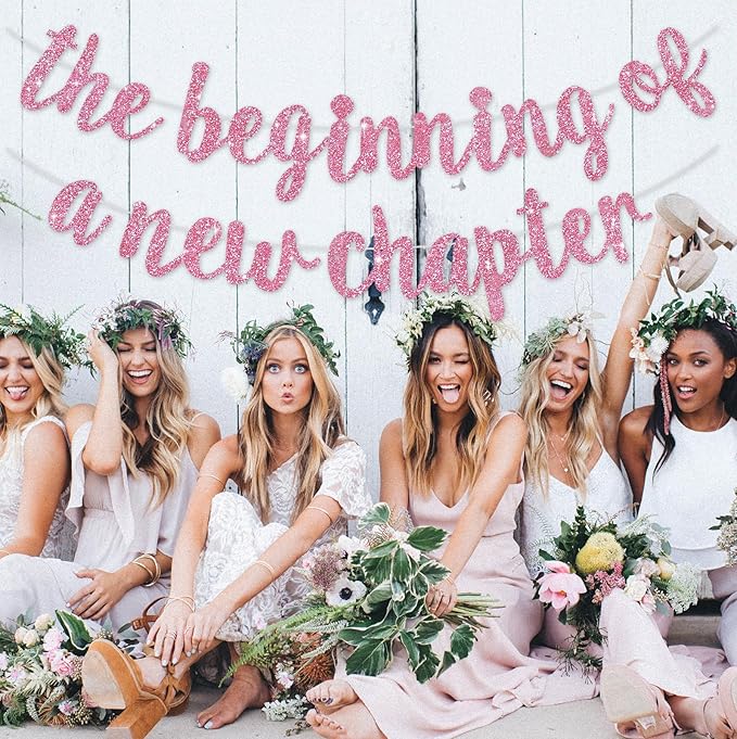 BEISHIDA The Beginning of A New Chapter Banner, Farewell party Decoration,Graduation Sign 2026 Banner,Happy retirement Supplies,Going away party Sign Garland,Graduation banner Glitter Pink