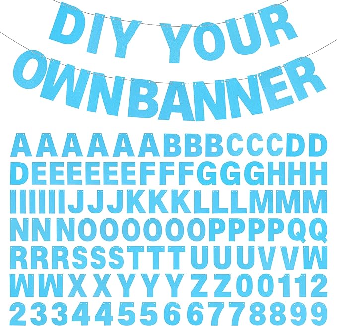 DIY Banner Kit with Letters Glitter Letters Champagne Light Blue Birthday Graduation Banner Custom Party Hanging Banner for Graduation Wedding Party Baby Shower Decoration (Light Blue)