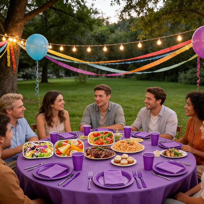 200pcs Purple Plastic Plates Party Supplies, Disposable Purple Party Plates, 50 of Each 9" Dinner Plate, Napkins, Cups & Cutlery Dinnerware Party Decorations for Graduations, Birthday, Wedding