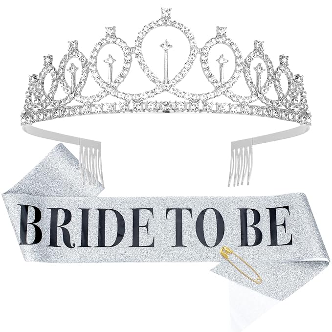 CIEHER Bridal Shower and Bachelorette Party Decorations, Bride's Gift Set with Sash, Tiara and Engagement Party Decor