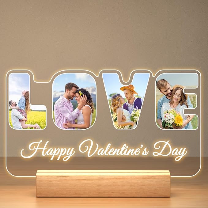 Custom Picture Frames with Photo, Personalized Photo Frame with Night Light, Customized Gifts for Girlfriend Boyfriend, Personalized Anniversary Couples Gifts for Women Men Her Him Mom Dad