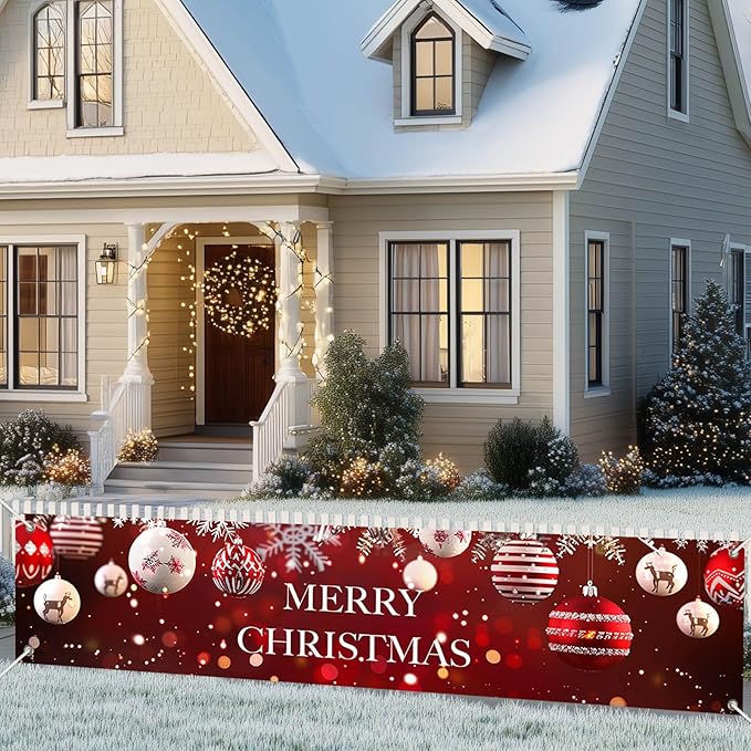 Merry Christmas Banner Christmas Backdrop 78 X 17 Inch Christmas Banner Decorations Christmas Ornament Outdoor Banner For Holiday Decorations Fence Cover Yard Sign Background Photography