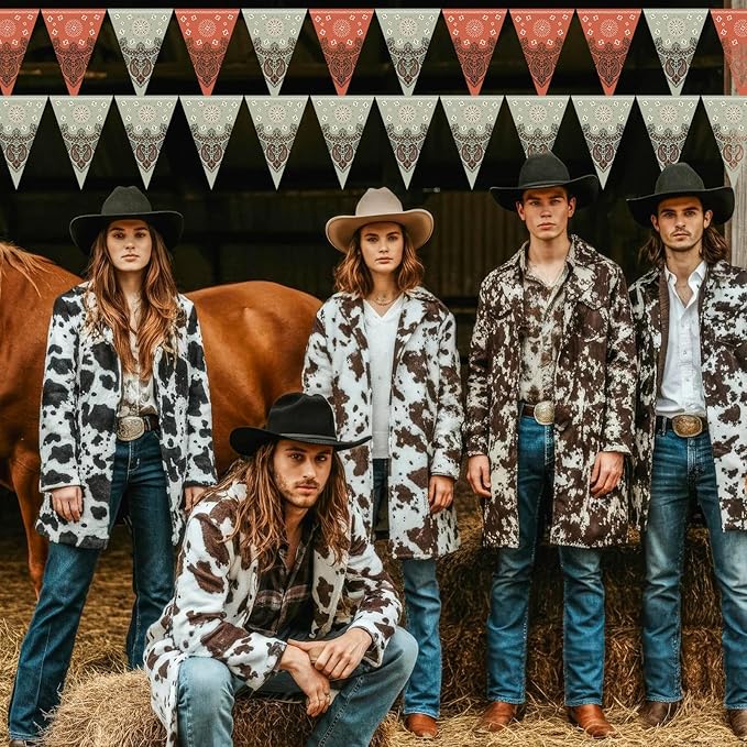 5 Pack Western Cowboy Party Decorations Bandana Pennant Banner Rodeo Decorations Banner Wild West Party Decor for Western Cowboy Themed Yee Haw Country Party Supplies (Green)