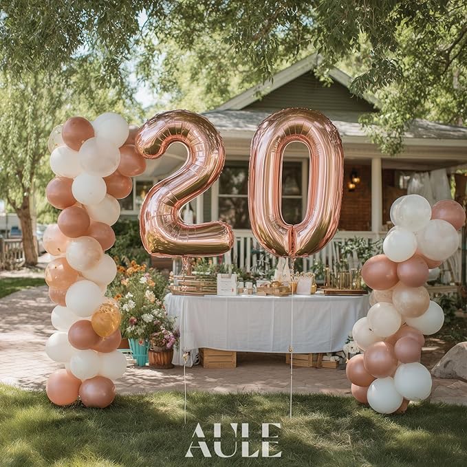 AULE 40 Inch Large 20 Number Balloons Rose Gold Big Foil Number Balloons Giant Helium Happy 20th Birthday Party Decorations for Women Huge Mylar Anniversary Supplies