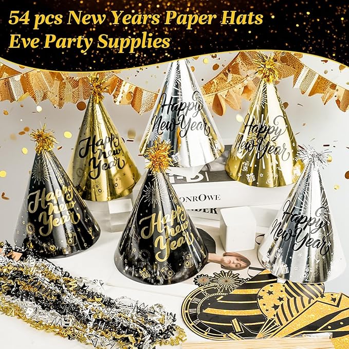2026 New Years Eve Party Hats Kit - Happy New Years Paper Hats Eve Party Supplies for Adults Celebration Decoration