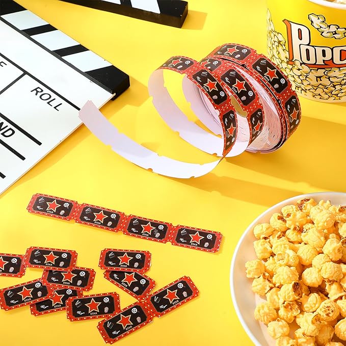 Cholemy 1000 Pcs Movie Tickets Roll Movie Night Party Invitations Carnival Raffle Tickets Numbered Card Events Door Prizes Drinks Entry for Theater Theme Birthday Party Favors Supplies (Movie Night)