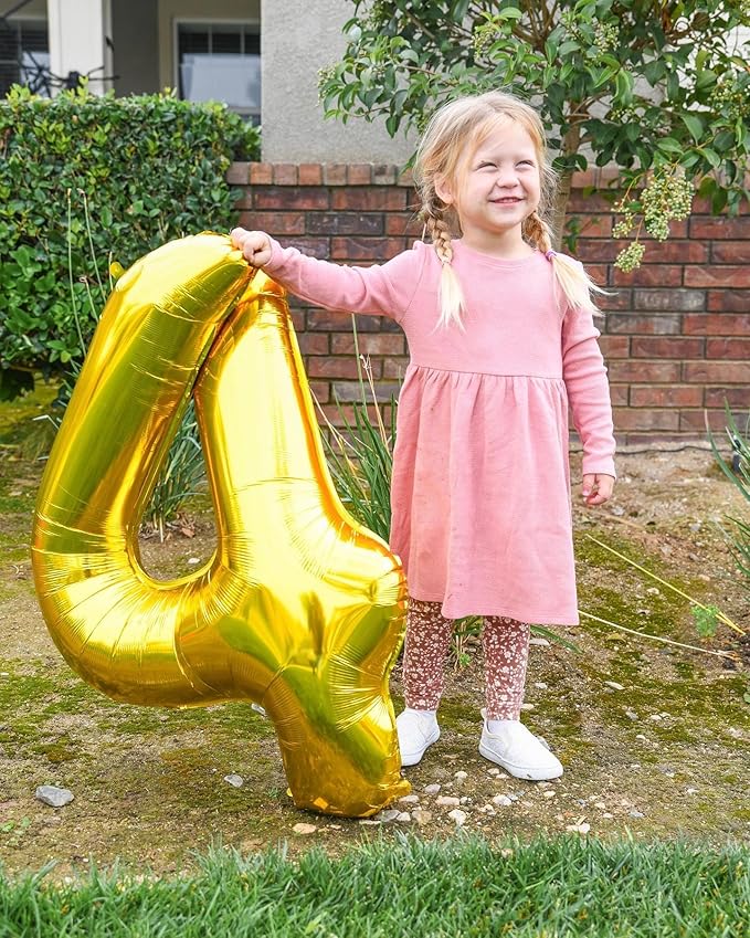 Gold Number 4 Balloon 40 Inch, 4 Balloon Number, 4th Birthday Decorations, Gold Party Supplies for Boys Girls