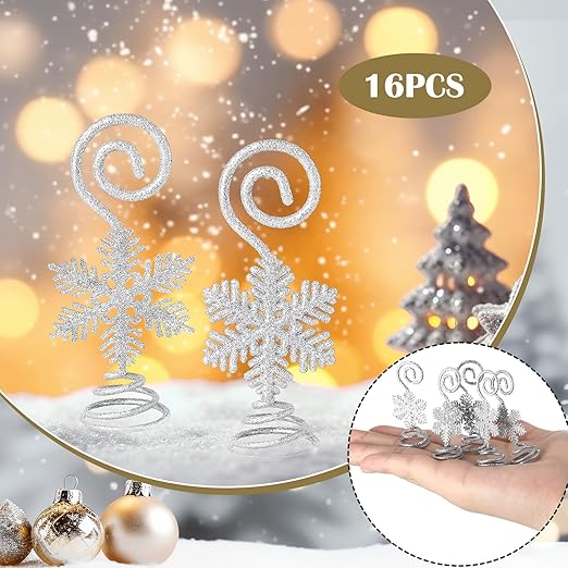 Rtteri 16 Pcs Christmas Picture Display 2 Inch Snowflake Christmas Place Card Holder Silver Photo Holders for Centerpieces Xmas Table Number Holders Card Stands for Xmas Winter Holiday Party Supplies
