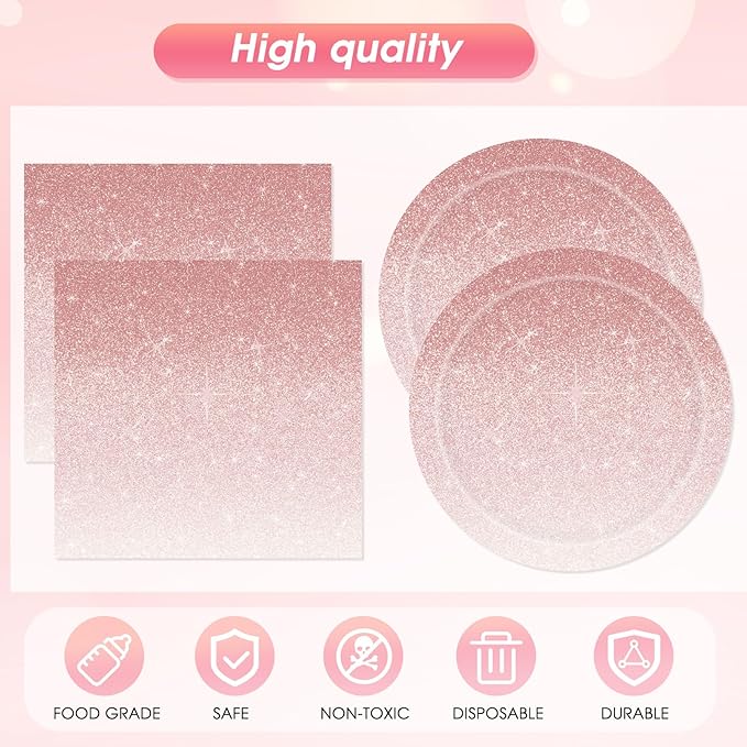 41Pcs Ombre Rose Gold Birthday Decorations,Gradient Pastel Rose Gold Party Supplies Birthday Party Disposable Paper Plates Napkins Tablecloth丨Women Girls Birthday Wedding Princess Party Decor,Serve 20