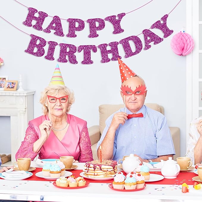 Glitter Purple Happy Birthday Banner Birthday Party Decorations Sign Garland Bunting Banner for Wall Decor Party Background for Kids Boys Girls Adults