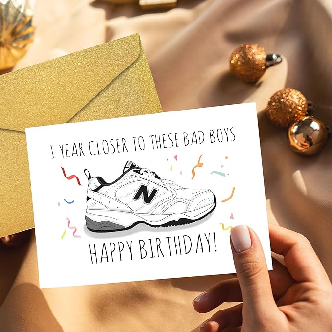 PIUST Funny Dad Shoes Birthday Card, New Balance Shoes Birthday Card for Him, Happy Birthday Card for New Dad, 1 Year Closer To These Bad Boys (68)