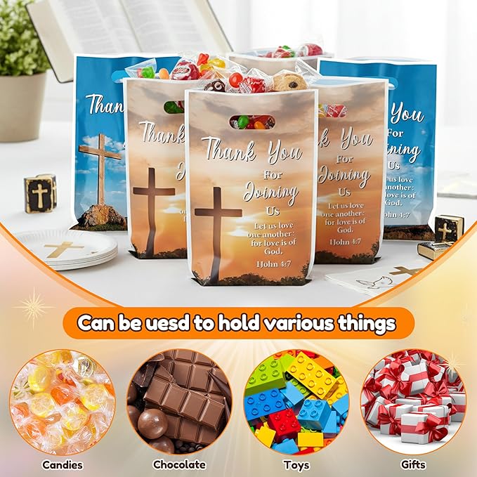 50Pcs Welcome to Our Church Party Favor Bags Religious Church Goodie Candy Treat Gift Bag, Christian Cross Party Decoration for VBS Sunday School Bible Verse Jesus Birthday Party Supplies