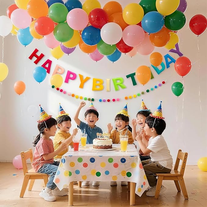 Pre-Strung Felt Happy Birthday Banner with Balloons Kits, Colorful Rainbow Decorations Reusable 3D Happy Birthday Sign for Girls Kids Women, Wrinkle-Free Banner Party Deco for Wall Party Supplies