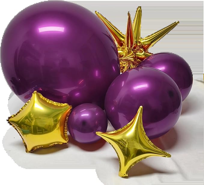 Dark Purple Balloon Arch Double Stuffed Latex Metallic Purple Explosion Star Balloon Garland Different Sizes Dark Lavender Balloons for Birthday Baby Shower Graduation Prom Bachelorette Party Decor