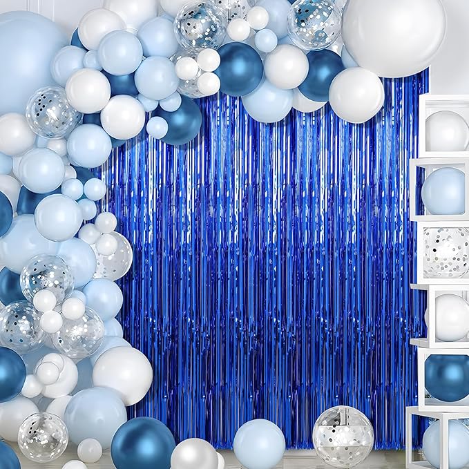 4 Pack Blue Foil Fringe Curtains Streamers Party Decorations 3.3 x 8.2 ft, Blue Tinsel Curtain Fringe Backdrop for Parties, Door Fringe Birthday Streamers, Photo Booth Backdrops, Party Decor