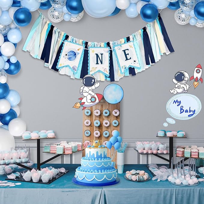 1st Birthday Outer Space High Chair Banner, First Trip Around the Sun Boy First Birthday Party Decor, Astronaut Rocket Space Theme High Chair ONE Banner