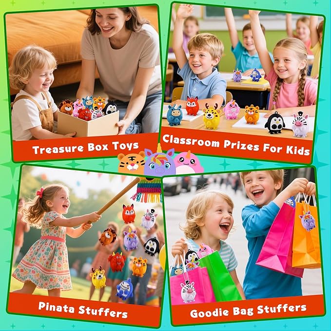 Easter Basket Stuffers for Toddler,12 PCS Party Favors for Kids, Silicone Animal Pop Fidget Toys with Suction, Treasure Box Toys, Goodie Bag Stuffers, Prizes for Kids, Pinata Stuffers