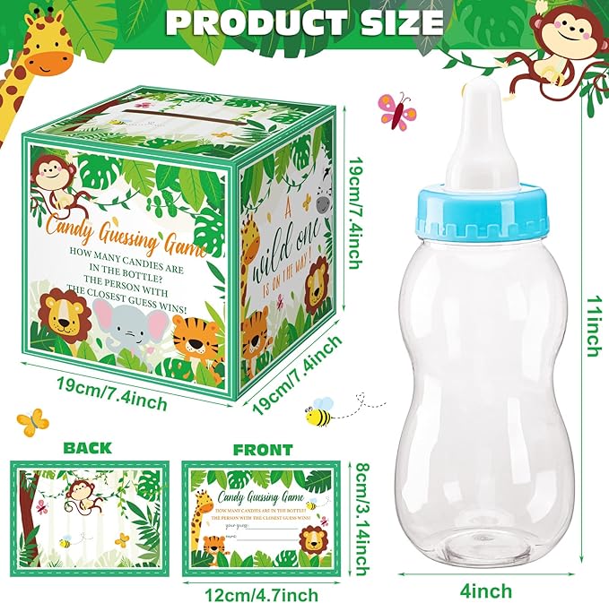 Glenmal 52 Pcs Baby Shower Games Gift Sets Large Baby Bottle for Shower Game Guess How Many Candies Decorations for Gender Reveal(Forest Animal)