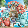 Tropical Balloon Garland Arch Kit, 144pcs Retro Orange Pastel Aqua Teal Blue Rose Gold Turquoise Metallic Dark Green Balloon for Birthday Hawaiian Luau Baby Shower Summer Theme Party Decoration