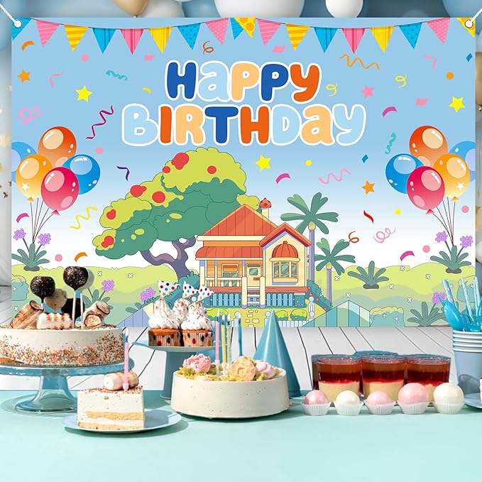 5x3ft Blue Dog Theme Backdrop Cartoon Photography Background Kids Boys Girls Birthday Party Decorations Photo Booth Banner Props