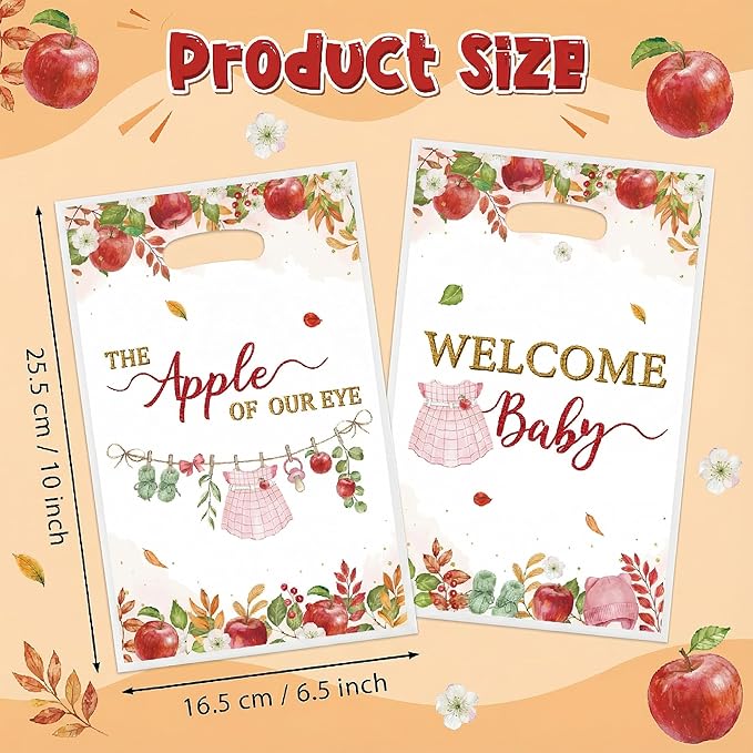Apple Baby Shower Party Favor Bags - 50Pcs Welcome Baby Goodie Candy Treat Gift Bags Apple of Our Eye Party Decoration for Babies Fruit Theme Birthday Gender Reveal Events Supplies