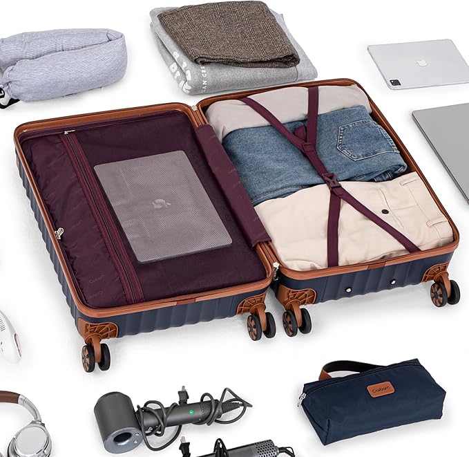 Cosbarn Luggage Sets 5 Piece with TSA Lock Spinner Wheels, Unisex Hard Case ABS Suitcase Set, Hardshell Lightweight Waterproof Travel Hardside Suitcases with Wheels for Women Men, Dark Blue