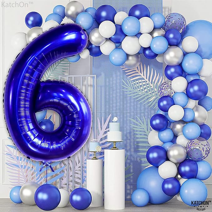 KatchOn, Giant Navy Blue Number 6 Balloon - 40 Inch | 6th Birthday Balloon for 6th Birthday Decorations | 6 Balloons for Birthday | Number Balloons for Anniversary Decorations