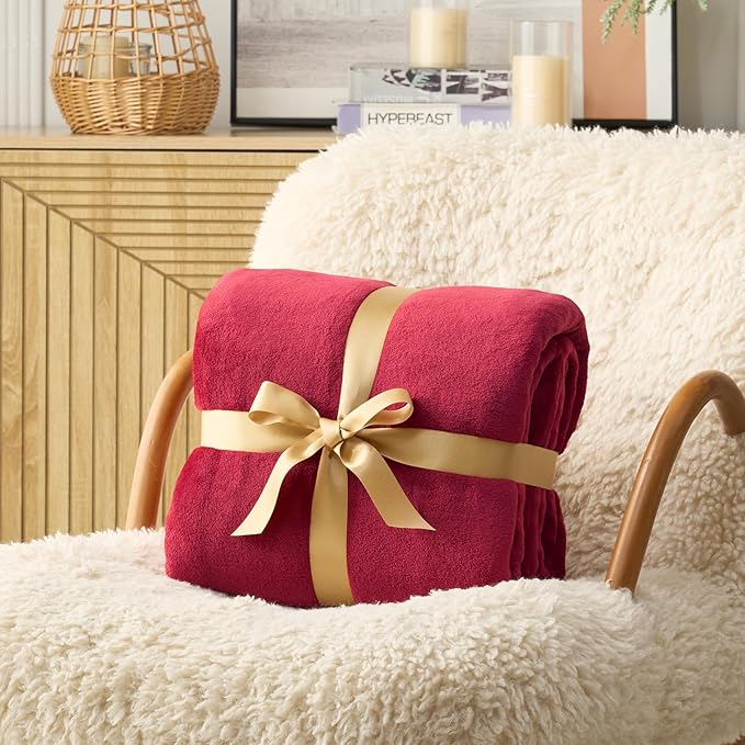 Hansleep Fleece Red King Blanket, Super Soft Flannel Fuzzy Plush Cozy Blanket for All Seasons, Red, King 90x108 Inches