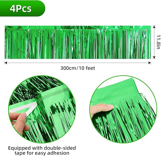 4 Packs Foil Fringe Garland Tinsel Streamers Shiny Wall Hanging Birthday Banner Backdrop for Graduation Wedding Anniversary Celebration Happy Birthday Party Decorations Green