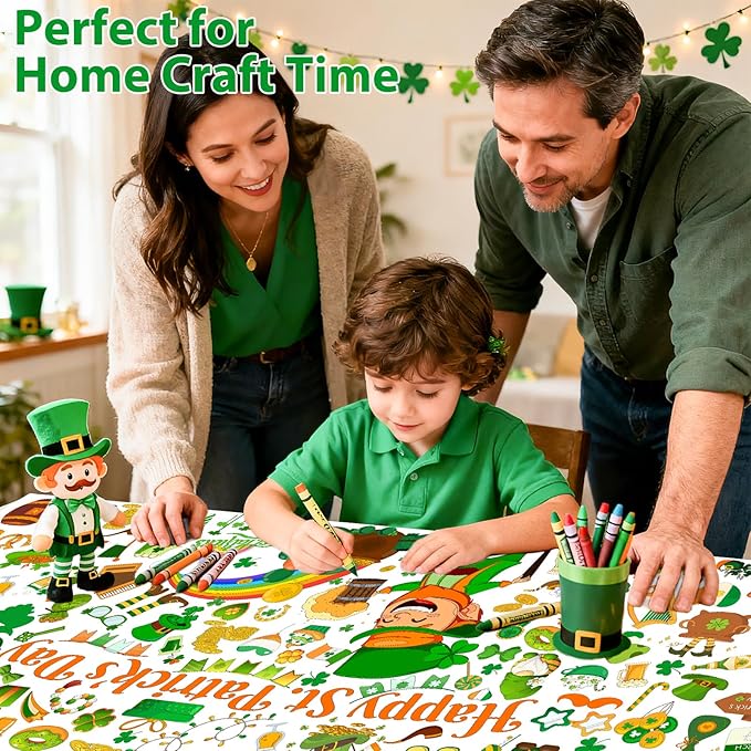 AinDen St. Patrick's Day Giant Coloring Poster/Tablecloth -30 x 72 Inches Jumbo Paper Coloring Banner Kids Gifts Party Decorations - St Pattys Day Crafts for Kids