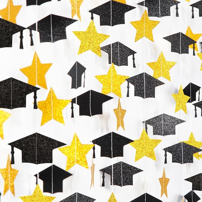 Black-Gold Graduation-2026 Class Party-Decorations Garland - Congrats Grad Hat Star Banner Streamers,Senior High School Night College Congratulations Decor Supplies Ouruola