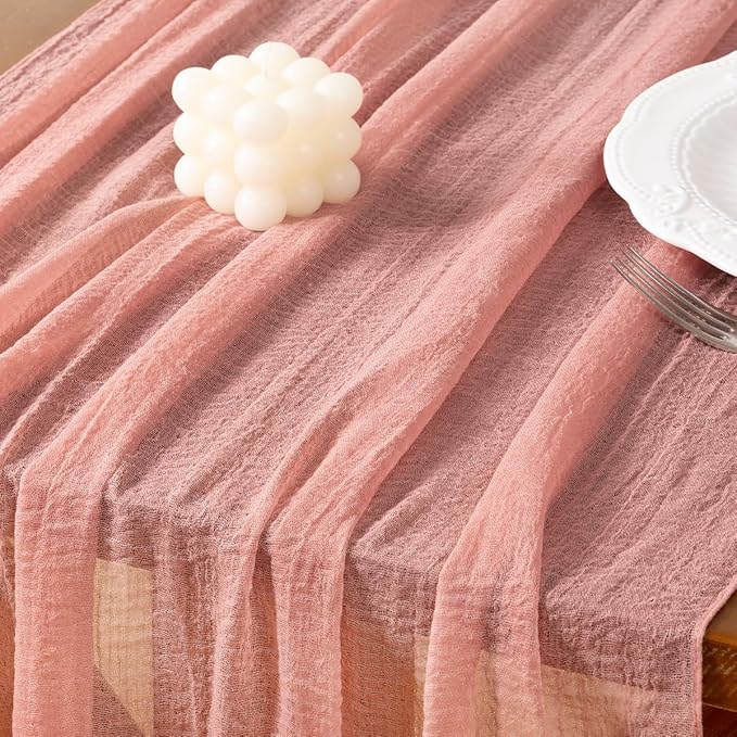 Socomi 3pcs Cheesecloth Table Runner Rose Gold Easter Spring Gauze 120 Inch Rustic Boho Cheese Cloth Runner for Wedding Party Baby Bridal Shower Centerpiece Decoration Holiday Home Decorations