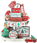 Christmas Tiered Tray Decor Set Christmas Wooden Sign Decor Rustic Farmhouse Gnome Snowflakes Table Sign for Bedroom Desk Office Party Supplies