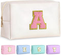 TOPEAST Graduation Gift for Her - Teacher Gifts, Birthday Gifts for 4 5 6 7 8 9 10 11 12 Year Old Girls, Initial Makeup Bag, Cosmetic Bag Travel Toiletry Pouch (White A)