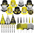 60PCS New Years Eve Party Favors, 30 People New Years Party Hats, Happy Eve Accessories Gold Silver Black, Cardboard Cone Hat Top Party Horn Blowers Tiara Supplies Decorations