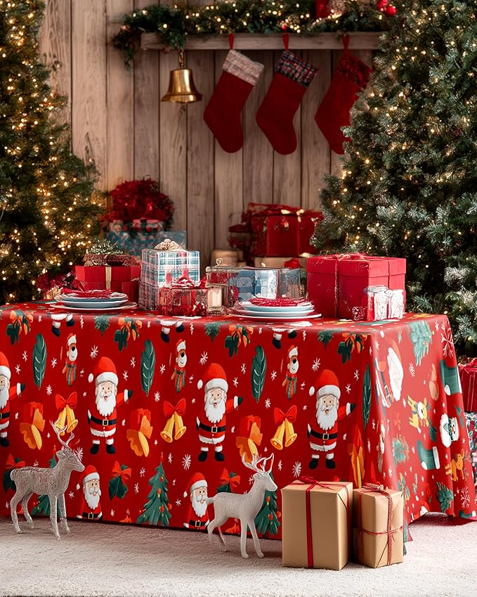 Pureegg Plastic Table Cloth Disposable 6 Pack, 54 x 108 Inch Table Cloths, Christmas Decorations, Xmas Decor, Party Tablecloths, Rectangle, Holiday Plastic Cover, Waterproof, Christmas Red