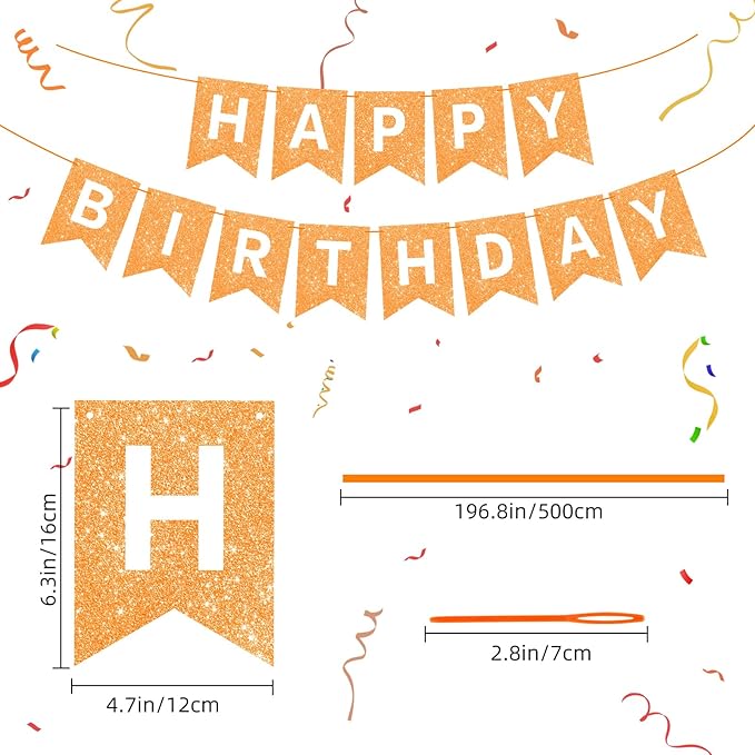 Orange Happy Birthday Banner Birthday Sign for Backdrop Happy Birthday Garland for Kids Girls Women Orange Birthday Tea Party Decorations Bunting Banner Birthday Party Supplies