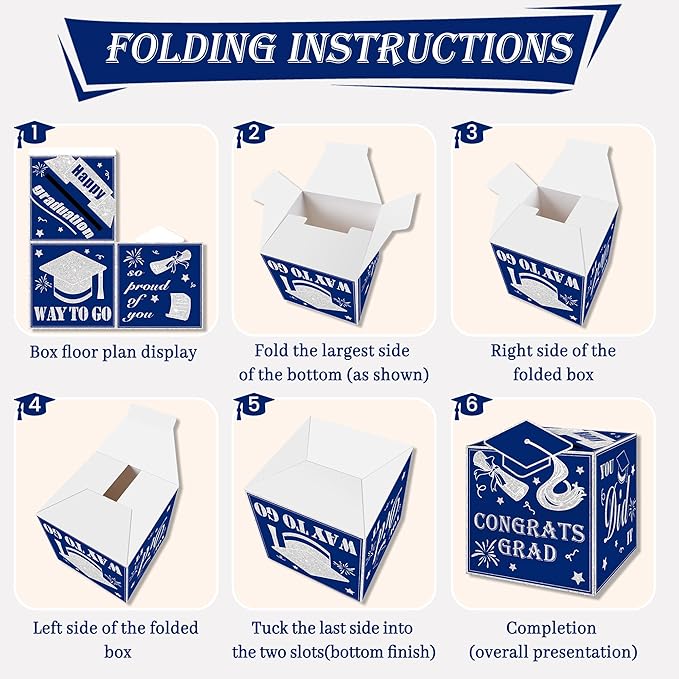AYGXU graduation card box Holder 2026 with 30pcs graduation cards,Graduation party Decorations,graduation box for gifts and Cards,graduation money box,Graduation Party favors Supplies-Royal Blue box