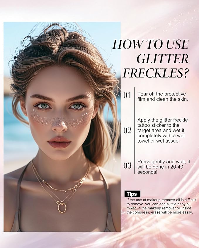 Glitter Freckles, Body and Face Glitter Makeup Patches for Women Girls, Waterproof Festival Rave Accessories fit Country Concert Outfits (Silver - 10 pcs)